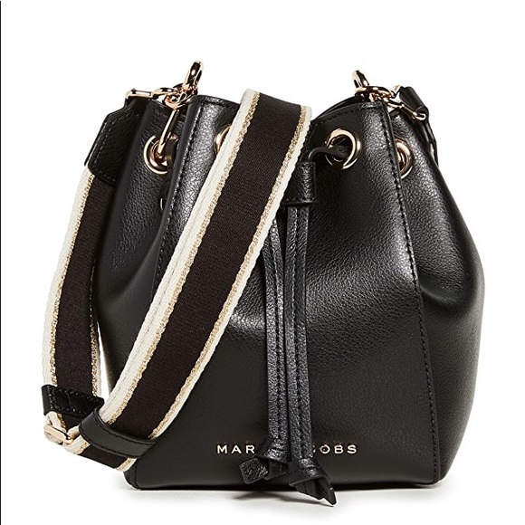 The Marc Jacobs Black Leather Drawstring Bucket Bag w Woven Strap NWT - Picture 7 of 10